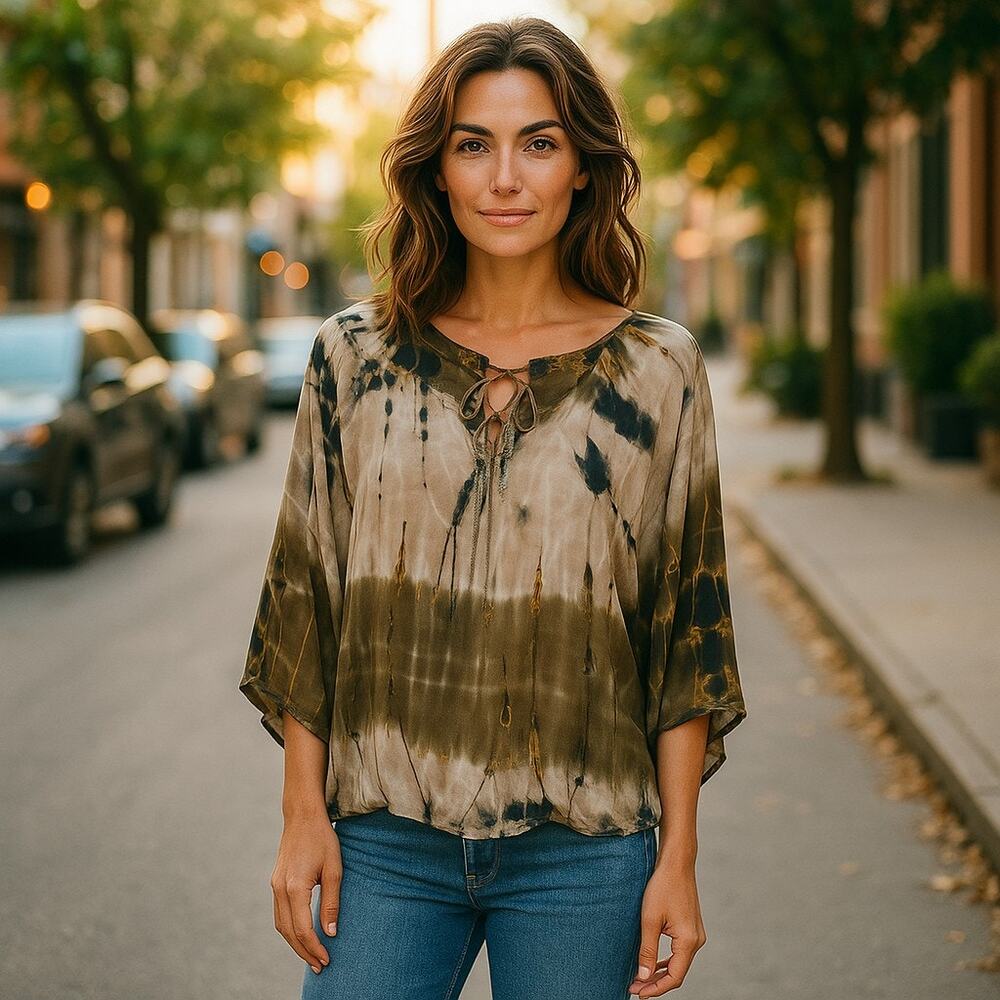 Westport‎ 1962 Women's Tie Dye Tunic Top - Size 1X - Brown Gold Beige